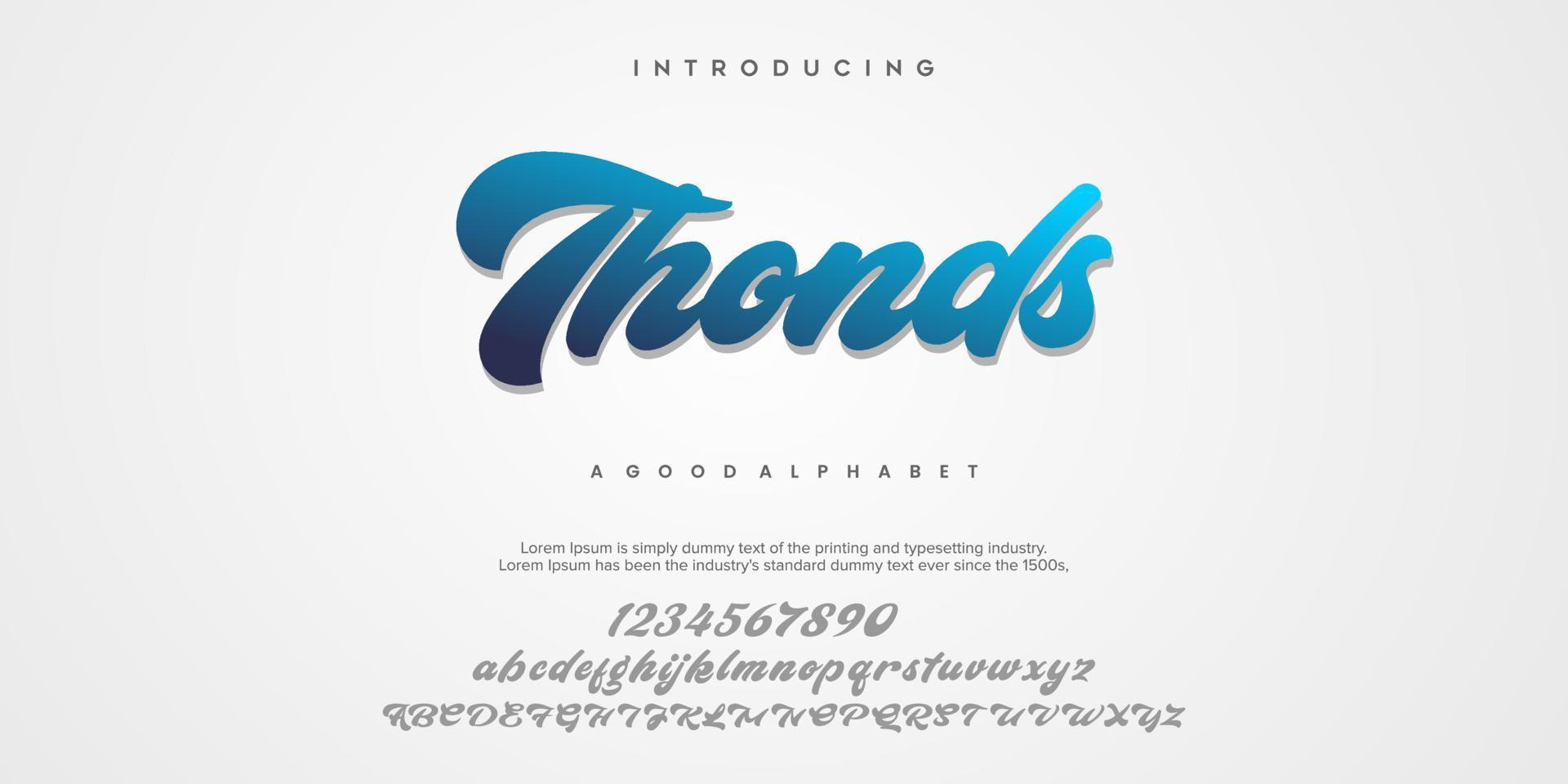 thonds alfabeto de fuente de moda abstracta. tipografía tipografía mayúscula minúscula y número. ilustración vectorial vector