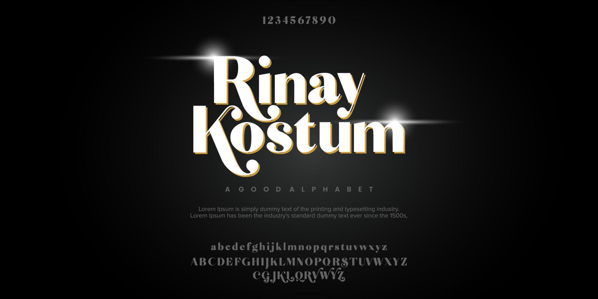 rinay kostum alfabeto de fuente de moda abstracta. tipografía tipografía mayúscula minúscula y número. ilustración vectorial vector
