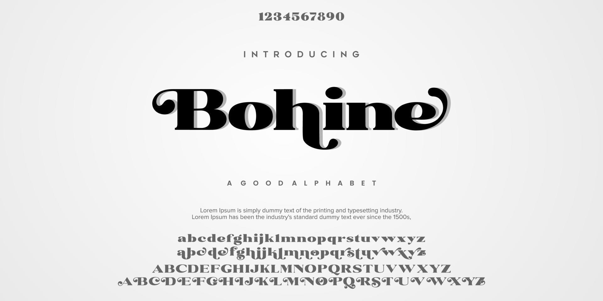 Bohine Abstract Fashion font alphabet. Typography typeface uppercase lowercase and number. vector illustration