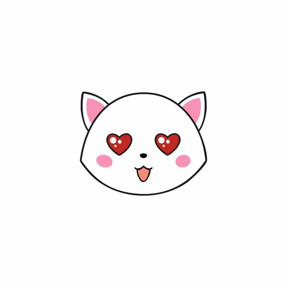 Amo al gatito con ojos en forma de corazón. dibujo de un gato para st. día de San Valentín. postal para la fiesta de todos los enamorados. carácter japonés para imprimir en ropa. vector