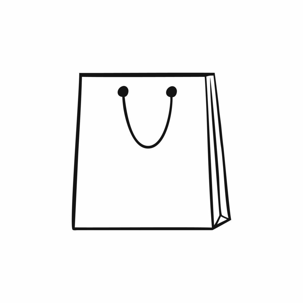 Shopping bag in the style of Doodle. Vector illustration on the theme of promotions, purchases, sales. Drawing with a contour line.