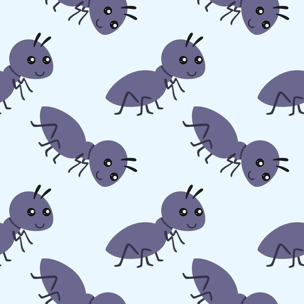 Seamless blue pattern with ant. Endless background for sewing children's clothing, printing on textiles and packaging paper. vector