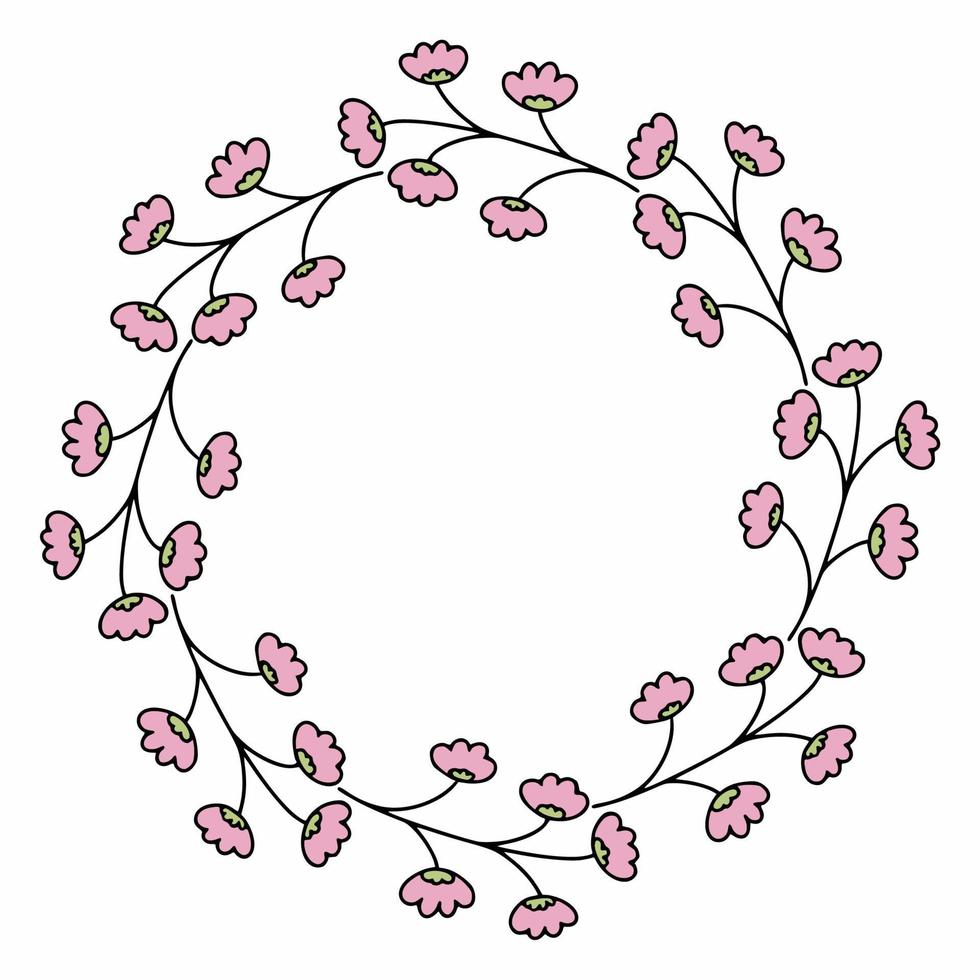 Round frame with branches of cherry blossoms for cards. Flower frame for photo design and text writing. vector