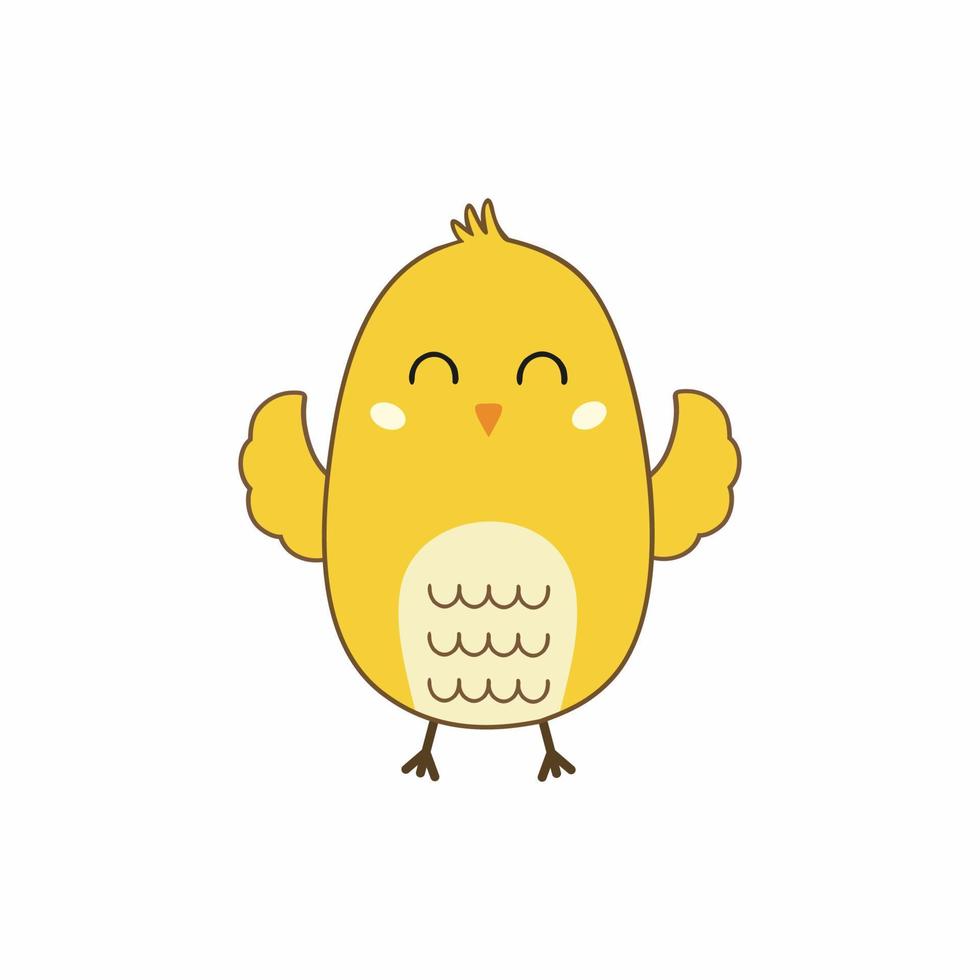 Cute chicken with a smile. A character for a children's book. Illustration for the Easter holiday. Vector hero in cartoon style.