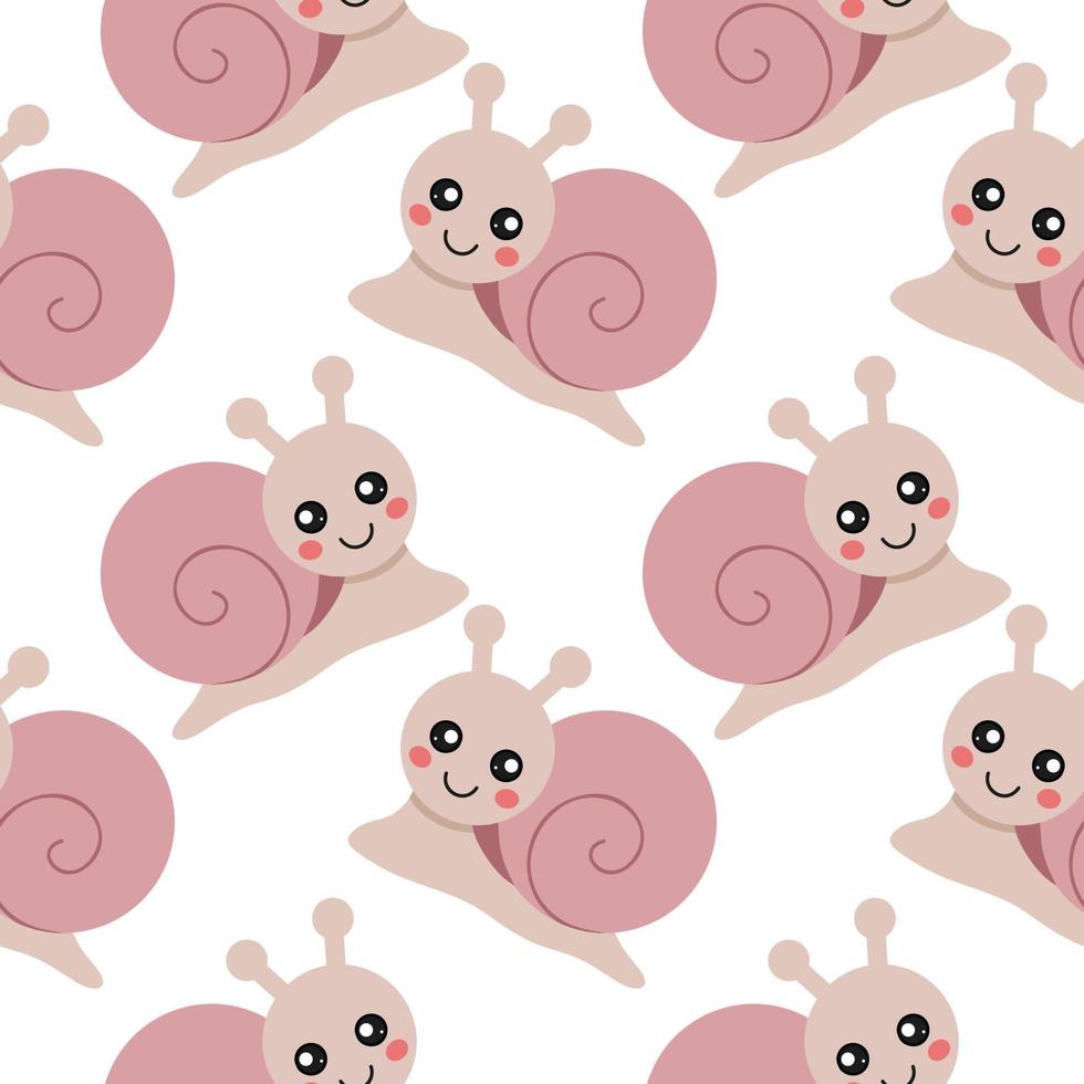 Endless background with cute snail. Seamless pattern for sewing children's clothing, printing on fabric and cover. vector