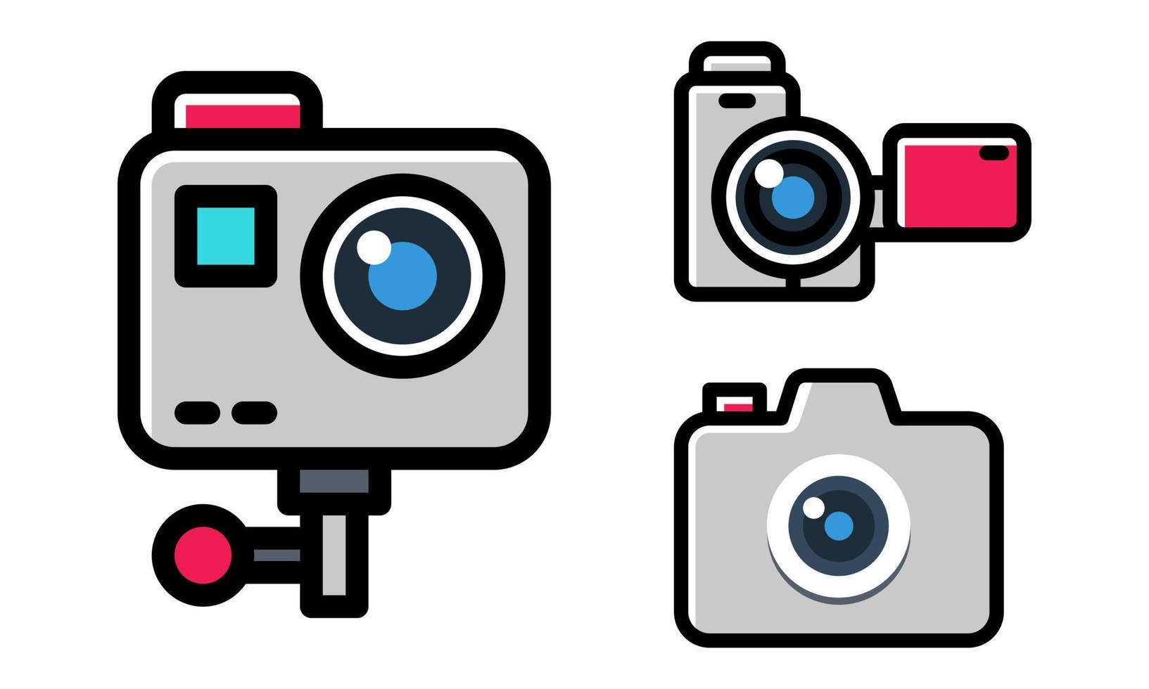 Flat vector illustration of video recorder with bold outline. Camera and camera video cartoon illustration. Suitable for design element of broadcasting, videography, and recording equipment.