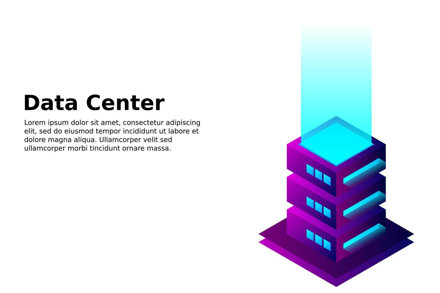 ilustración vectorial isométrica del centro de datos. servidor de alojamiento 3d abstracto o fondo de la sala del centro de datos. diseño de encabezado de sitio web de infraestructura de red o mainframe vector