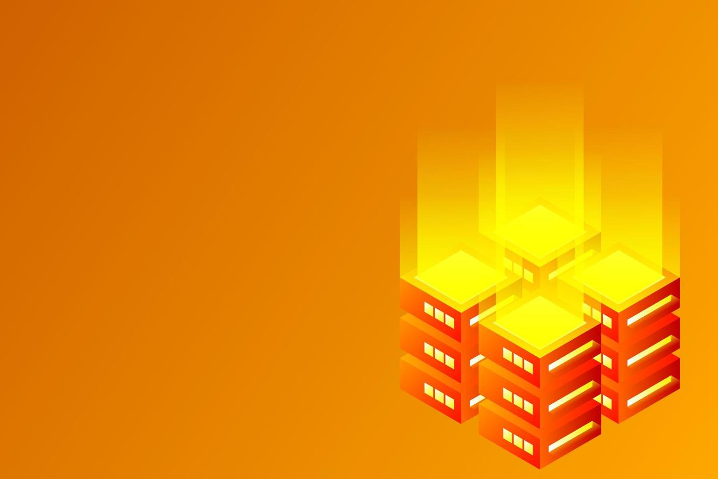 Datacenter isometric vector illustration. Abstract 3d hosting server or data center room background. Network or mainframe infrastructure website header layout