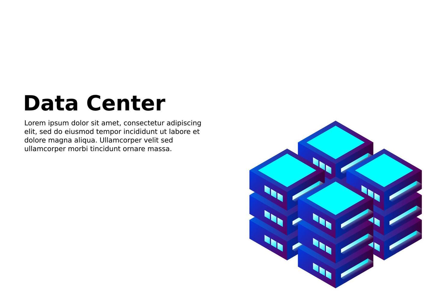 Datacenter isometric vector illustration. Abstract 3d hosting server or data center room background. Network or mainframe infrastructure website header layout