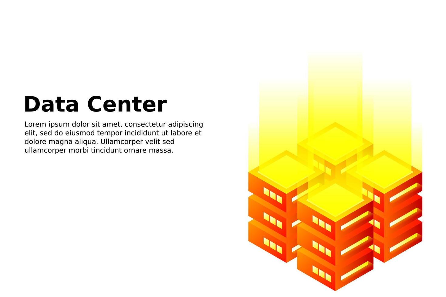 ilustración vectorial isométrica del centro de datos. servidor de alojamiento 3d abstracto o fondo de la sala del centro de datos. diseño de encabezado de sitio web de infraestructura de red o mainframe vector