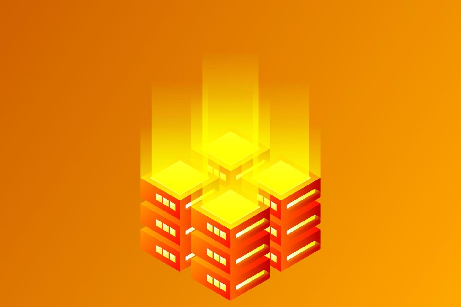 Datacenter isometric vector illustration. Abstract 3d hosting server or data center room background. Network or mainframe infrastructure website header layout