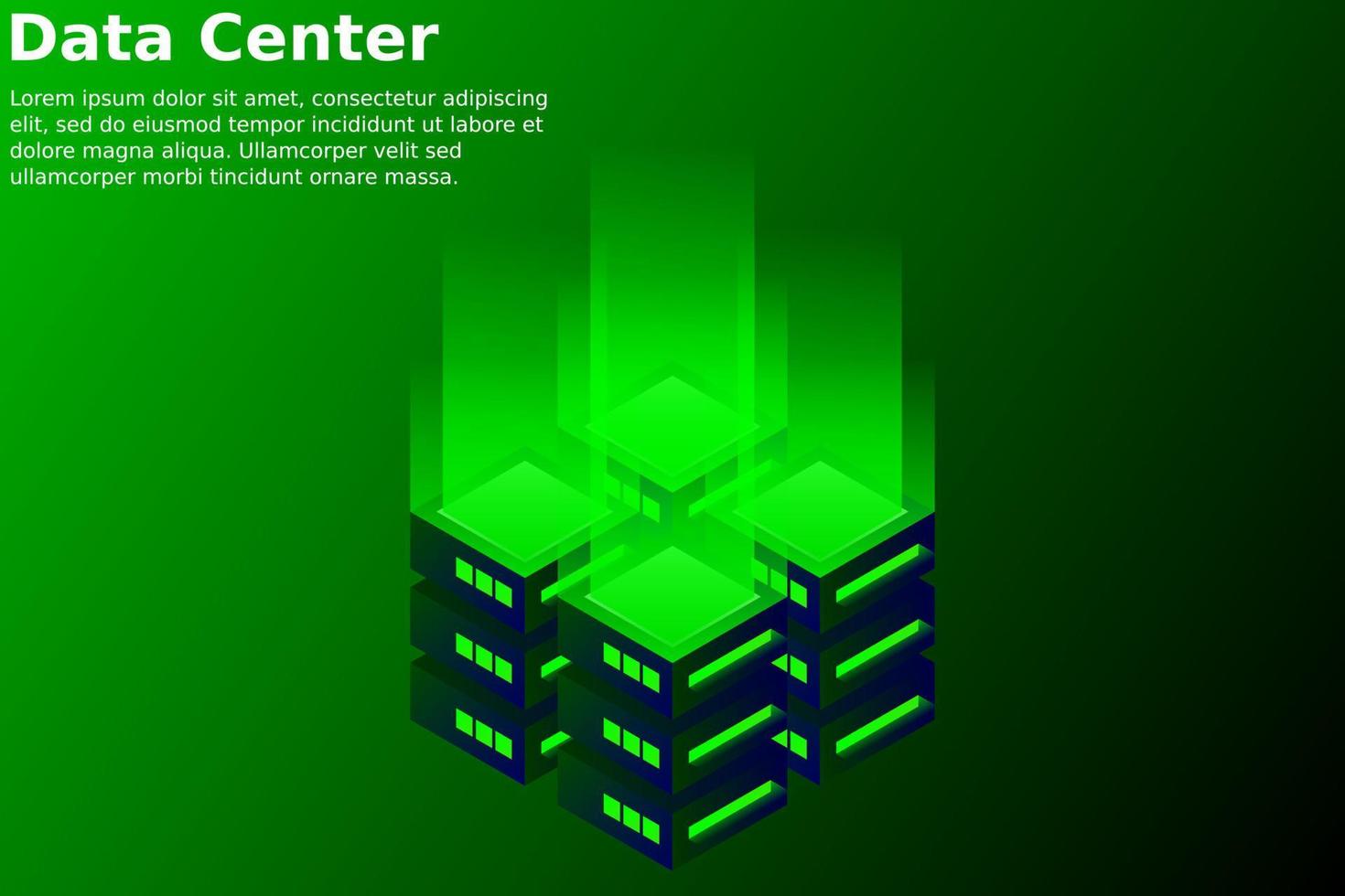 ilustración vectorial isométrica del centro de datos. servidor de alojamiento 3d abstracto o fondo de la sala del centro de datos. diseño de encabezado de sitio web de infraestructura de red o mainframe vector