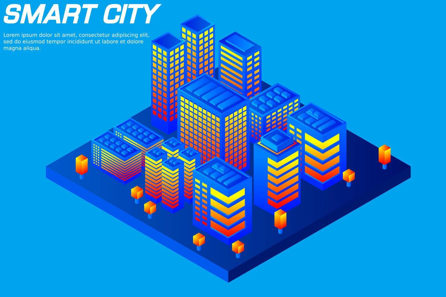 ciudad futura isométrica. concepto de la industria inmobiliaria y de la construcción vector