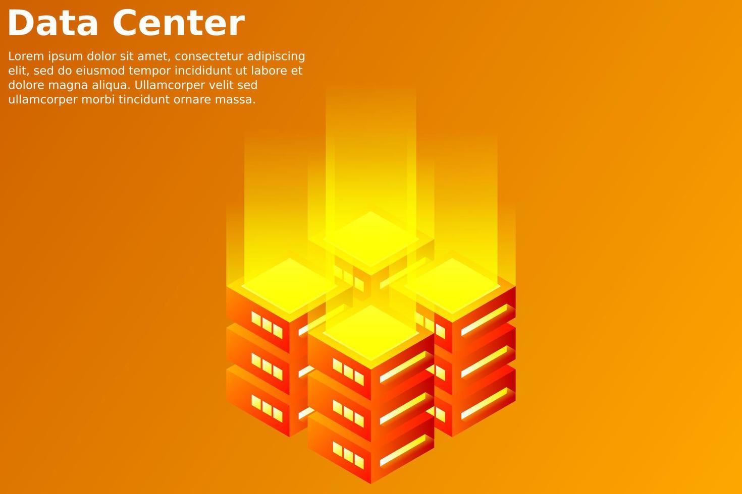 ilustración vectorial isométrica del centro de datos. servidor de alojamiento 3d abstracto o fondo de la sala del centro de datos. diseño de encabezado de sitio web de infraestructura de red o mainframe vector