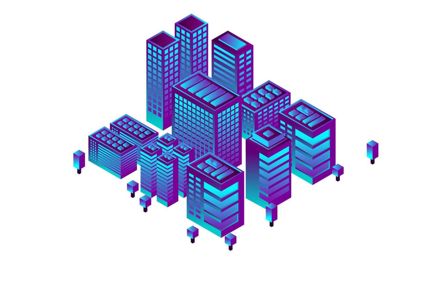 ciudad futura isométrica. concepto de la industria inmobiliaria y de la construcción vector