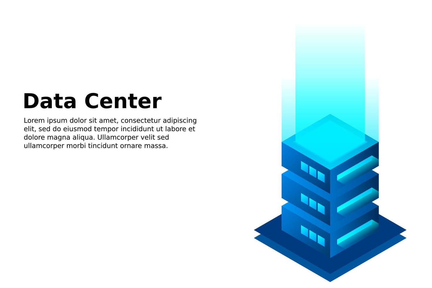 ilustración vectorial isométrica del centro de datos. servidor de alojamiento 3d abstracto o fondo de la sala del centro de datos. diseño de encabezado de sitio web de infraestructura de red o mainframe vector