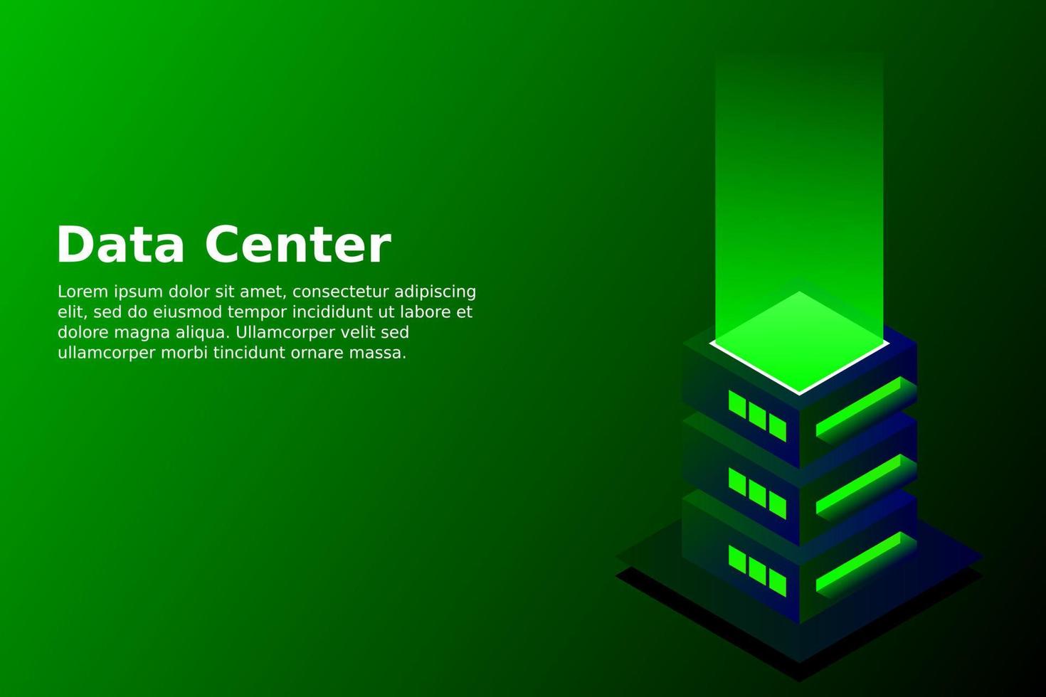 Datacenter isometric vector illustration. Abstract 3d hosting server or data center room background. Network or mainframe infrastructure website header layout