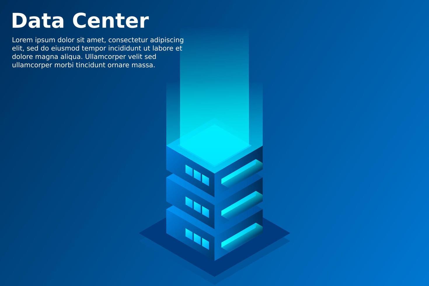 Datacenter isometric vector illustration. Abstract 3d hosting server or data center room background. Network or mainframe infrastructure website header layout