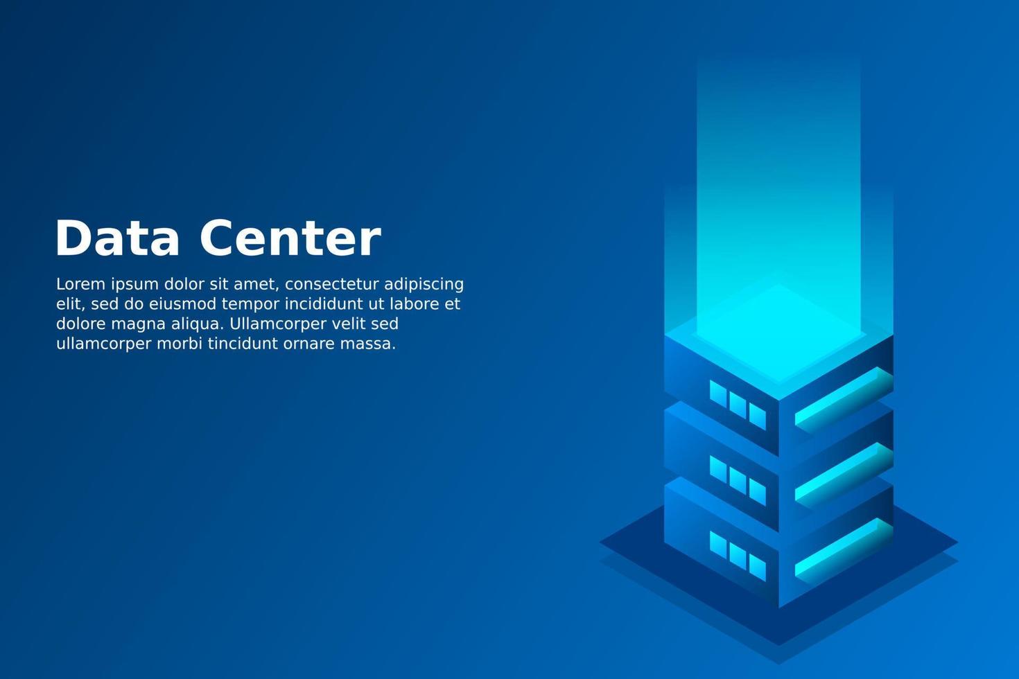 Datacenter isometric vector illustration. Abstract 3d hosting server or data center room background. Network or mainframe infrastructure website header layout