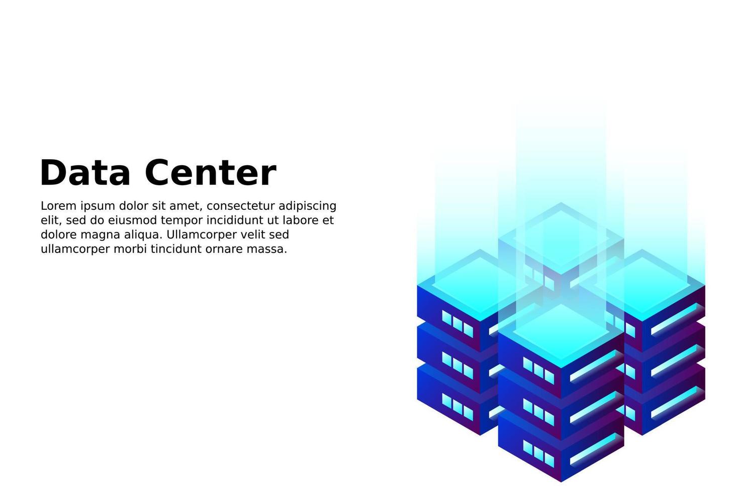 ilustración vectorial isométrica del centro de datos. servidor de alojamiento 3d abstracto o fondo de la sala del centro de datos. diseño de encabezado de sitio web de infraestructura de red o mainframe vector