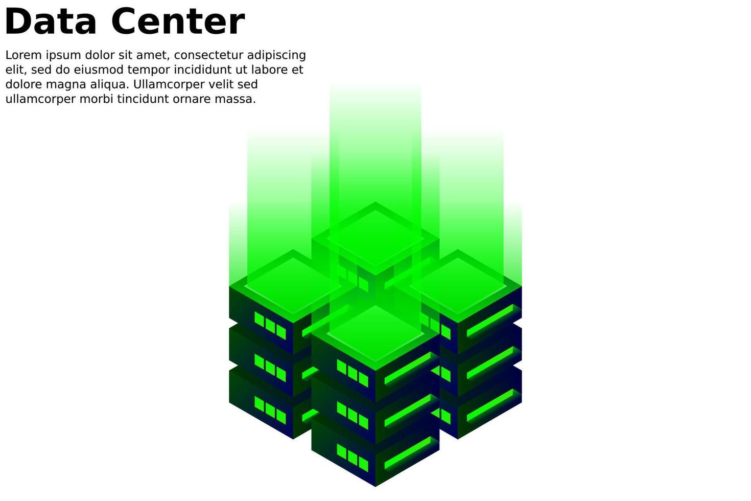 ilustración vectorial isométrica del centro de datos. servidor de alojamiento 3d abstracto o fondo de la sala del centro de datos. diseño de encabezado de sitio web de infraestructura de red o mainframe vector