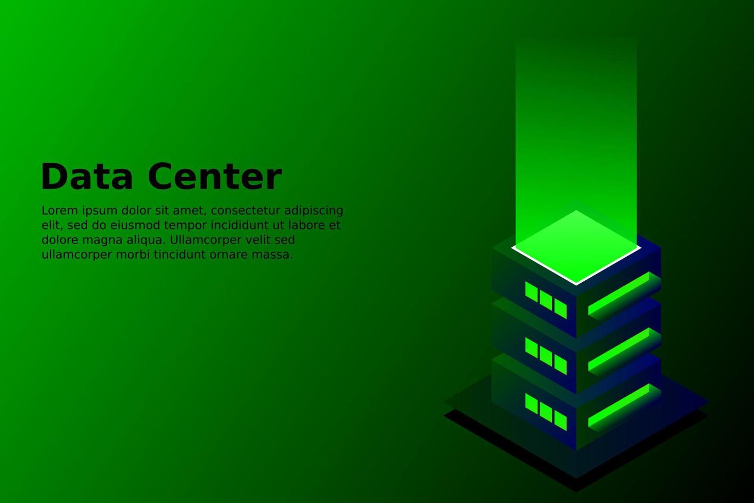 Datacenter isometric vector illustration. Abstract 3d hosting server or data center room background. Network or mainframe infrastructure website header layout