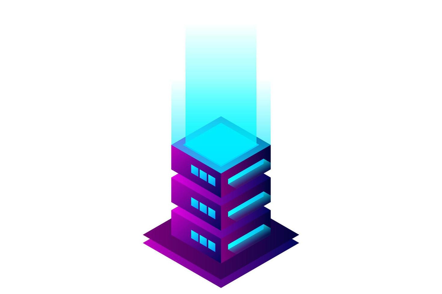 Datacenter isometric vector illustration. Abstract 3d hosting server or data center room background. Network or mainframe infrastructure website header layout