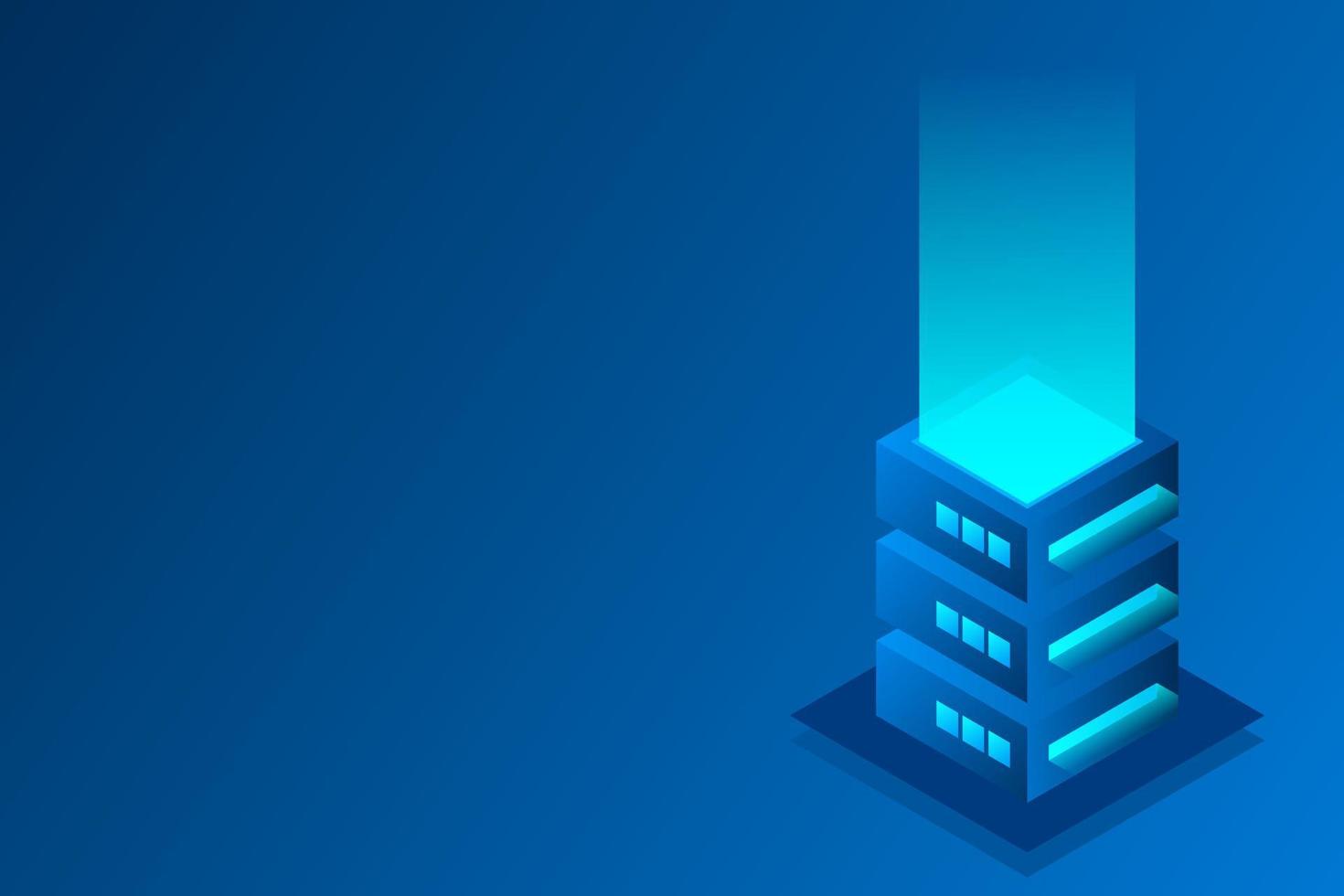 Datacenter isometric vector illustration. Abstract 3d hosting server or data center room background. Network or mainframe infrastructure website header layout