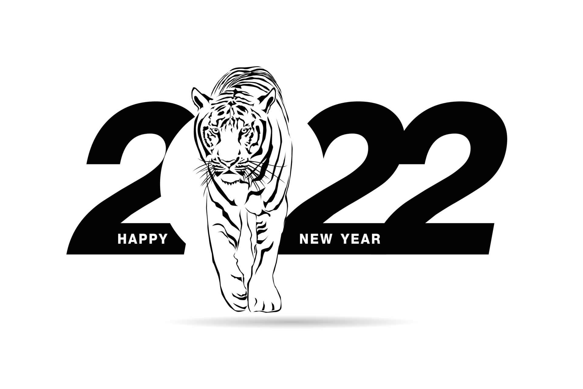 Happy new year 2022 year of tiger drawing tiger black and white lines lying  on numbers 2022 for poster, brochure, banner, invitation card, vector  illustration Isolated on white background. 4774375 Vector Art at Vecteezy