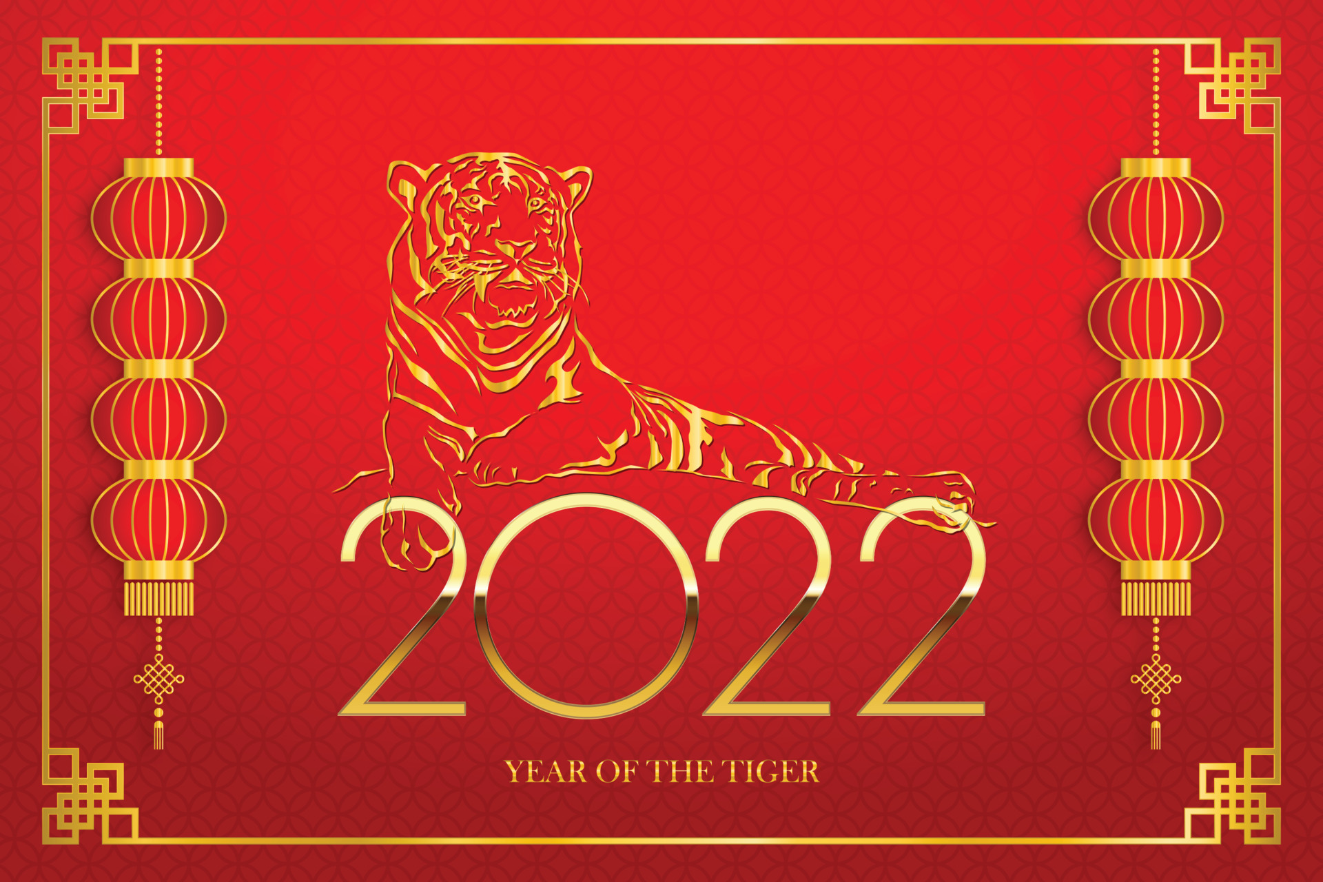 Golden tiger symbol on golden chinese pattern background Happy Chinese New  Year 2022 Everything is going very smoothly and small Chinese wording  translation Chinese calendar for the tiger of 2022 4774392 Vector