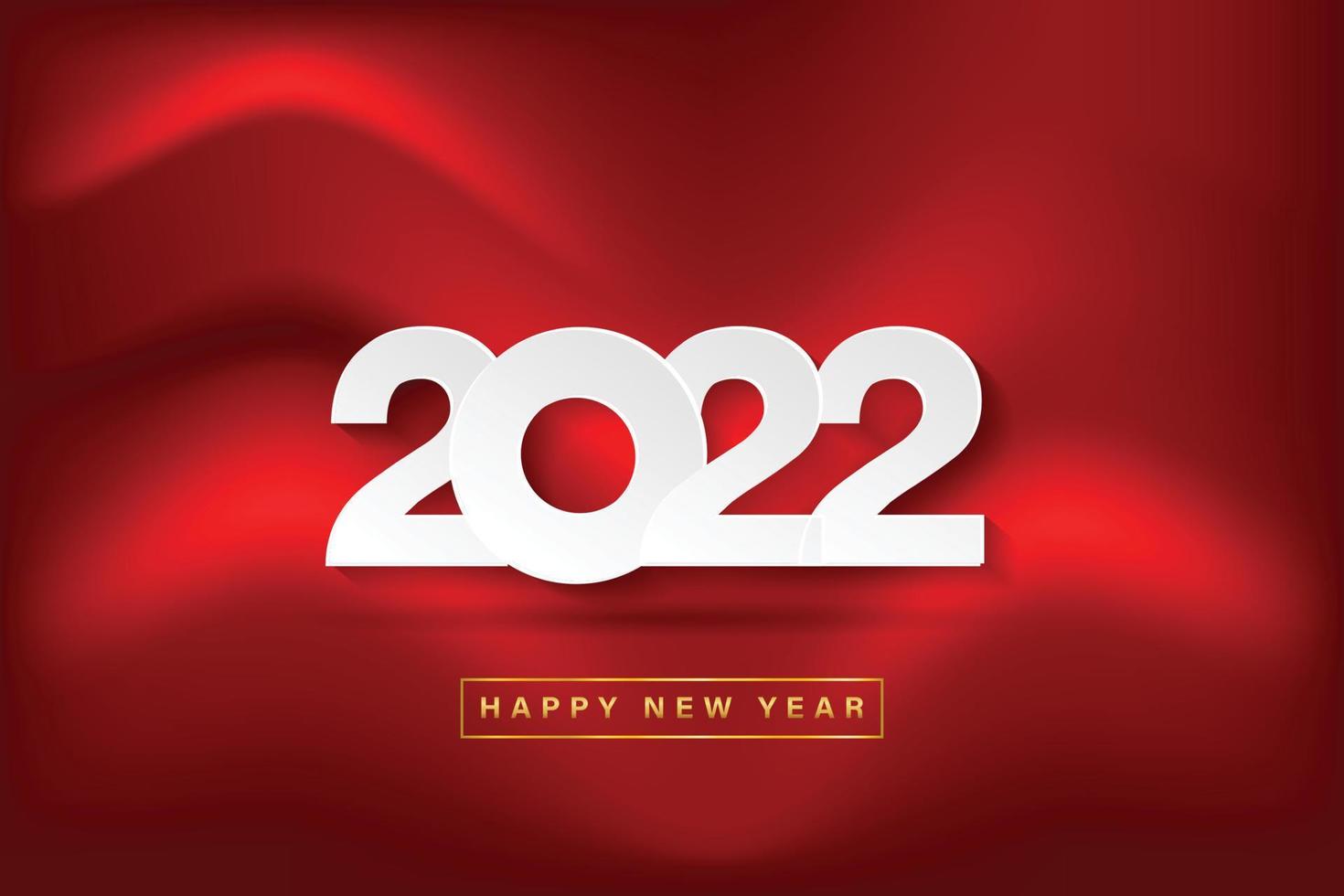 feliz año nuevo 2022. números de papel blanco sobre fondo rojo. diseño de tarjetas de felicitación navideñas. ilustrador vector