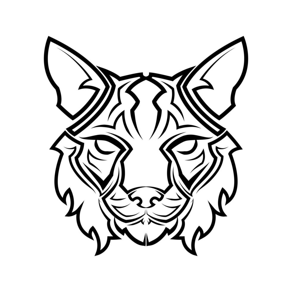 arte lineal en blanco y negro de la cabeza del gato montés. Buen uso de símbolo, mascota, icono, avatar, tatuaje, diseño de camiseta, logotipo o cualquier diseño. vector