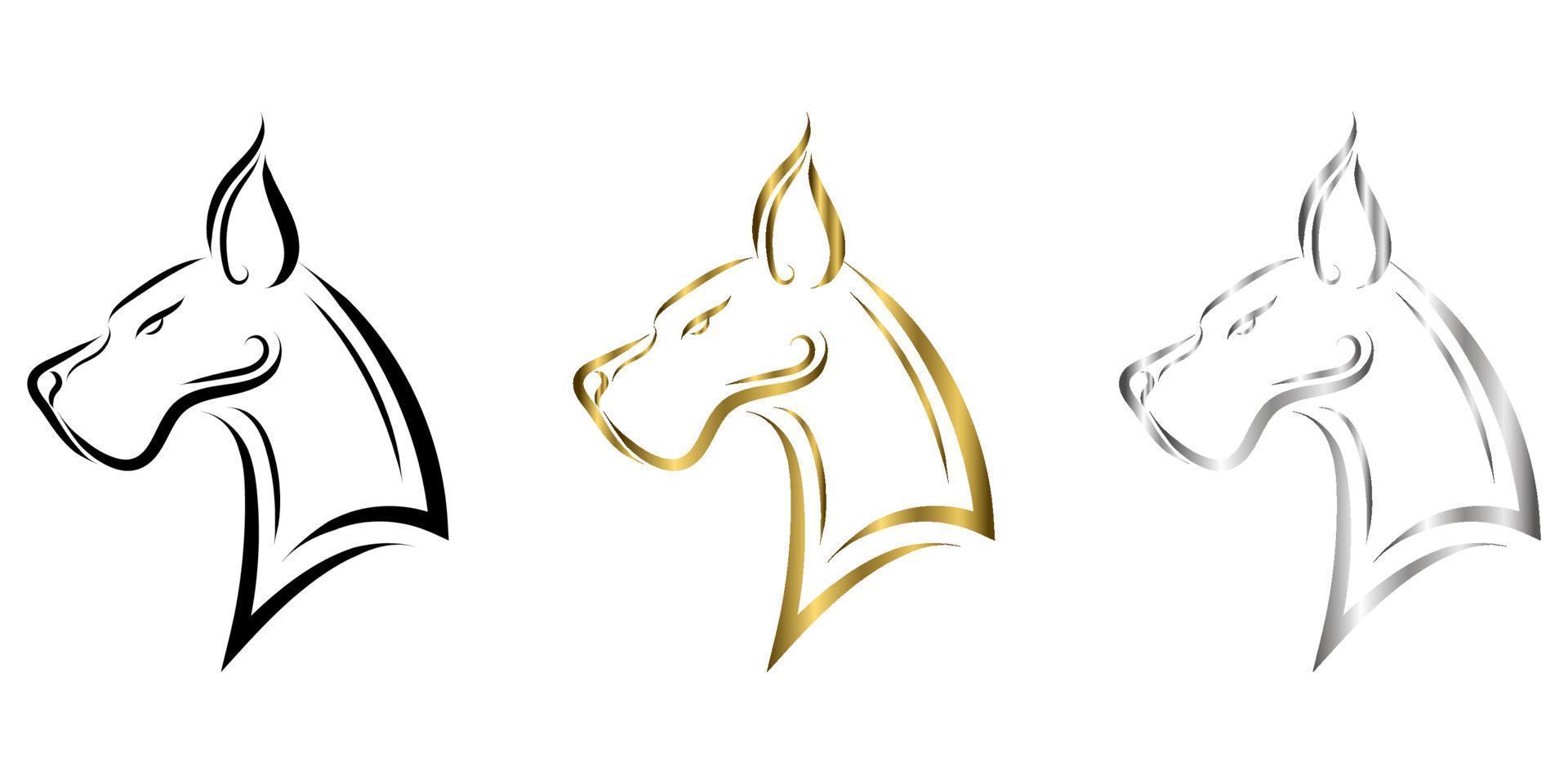 three color line art of Great Dane dog head. vector