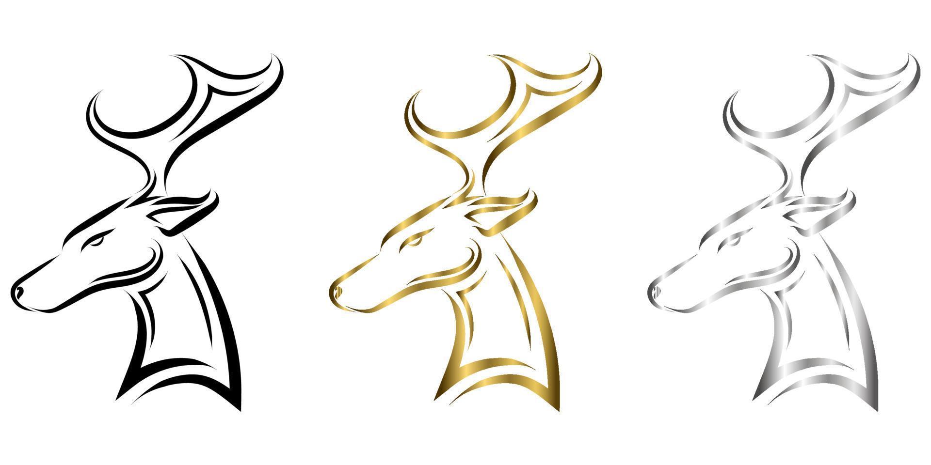 three color line art of deer head. vector