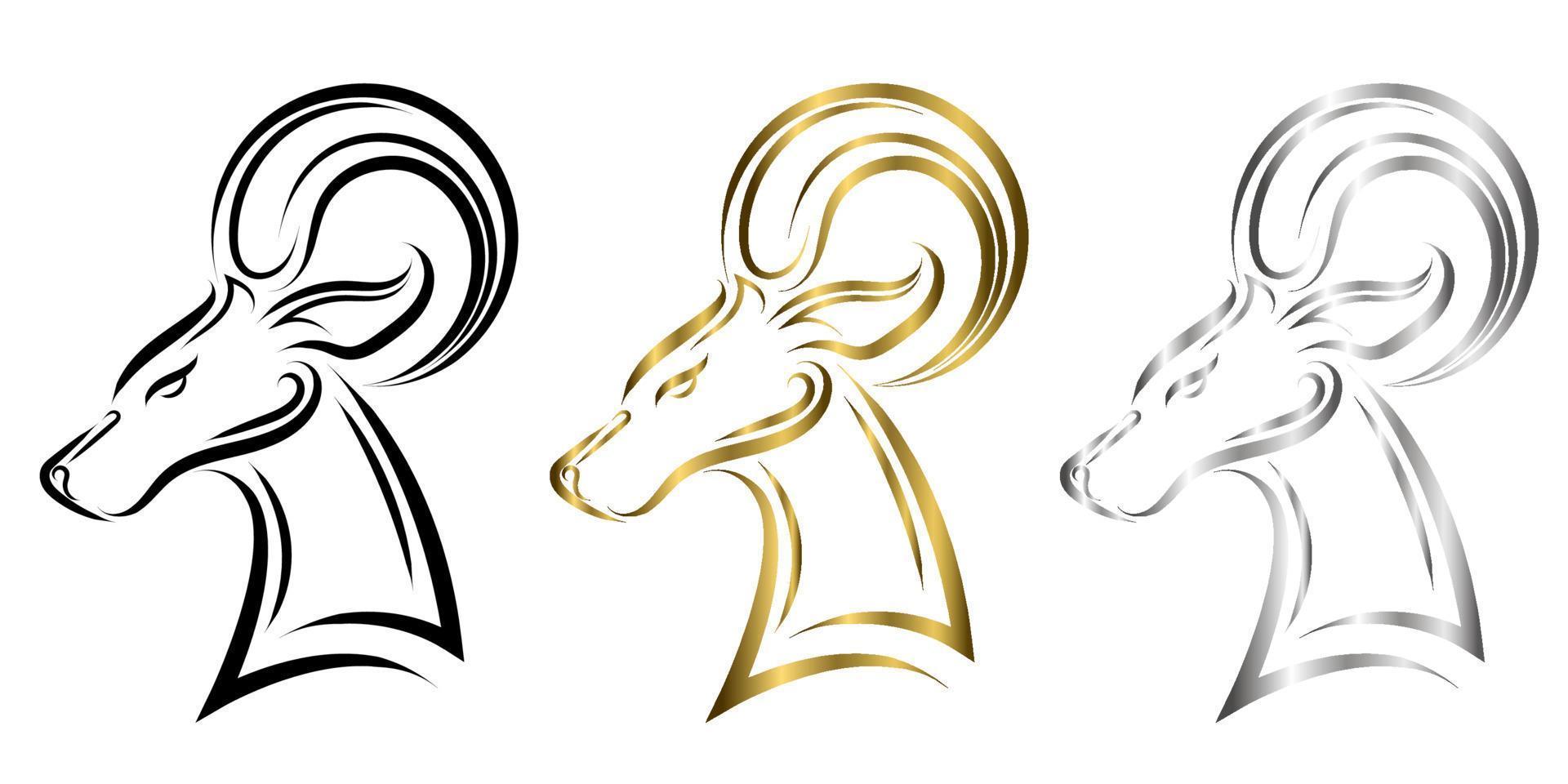 three color line art of Barbary sheep head. vector