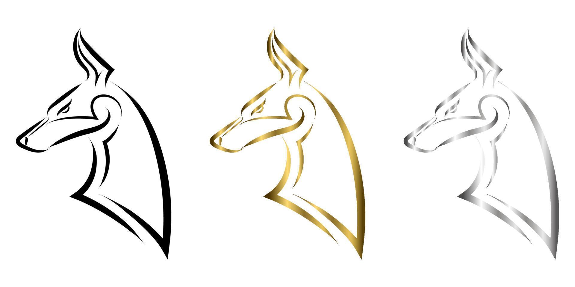 Black gold and silver line art of Doberman Pinscher dog head. vector