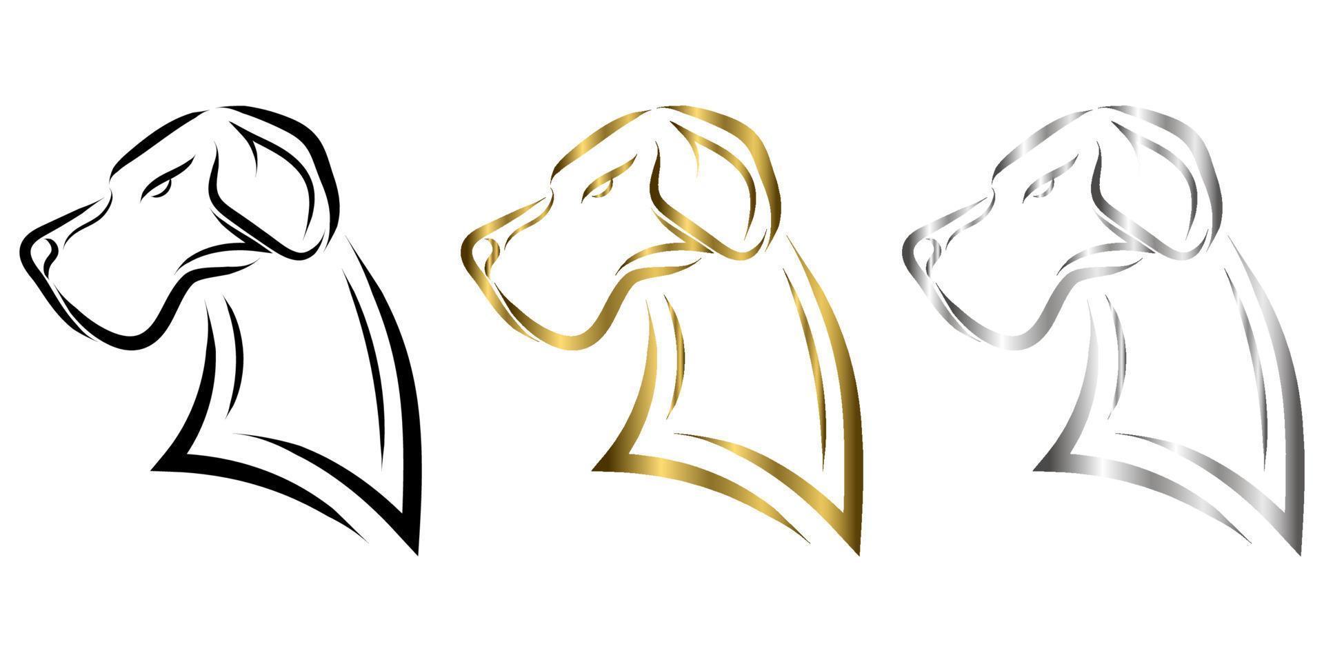 arte lineal de oro negro y plata de la cabeza de perro gran danés. vector