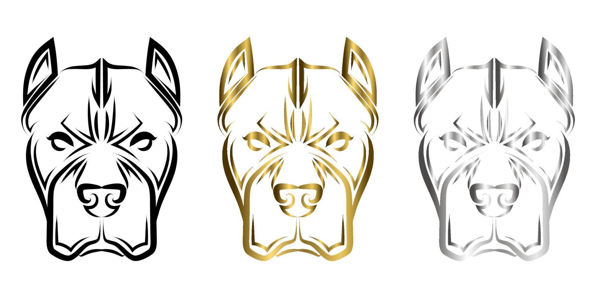 arte lineal de la cabeza de perro pitbull. Buen uso de símbolo, mascota, icono, avatar, tatuaje, diseño de camiseta, logotipo o cualquier diseño que desee. vector