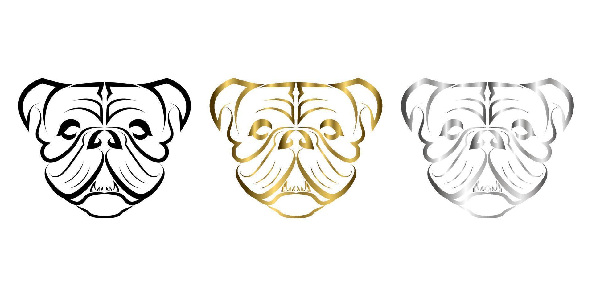 arte lineal de cabeza de perro bulldog o pug. Buen uso de símbolo, mascota, icono, avatar, tatuaje, diseño de camiseta, logotipo o cualquier diseño que desee. vector
