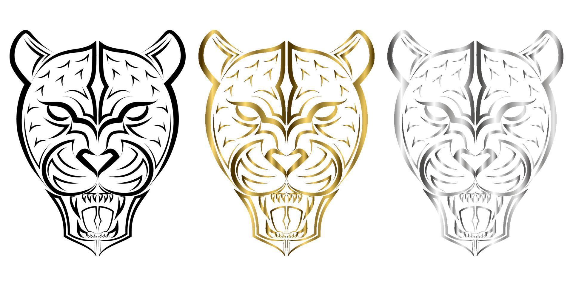 arte lineal de cabeza de leopardo rugiente. Buen uso de símbolo, mascota, icono, avatar, tatuaje, diseño de camiseta, logotipo o cualquier diseño que desee. vector