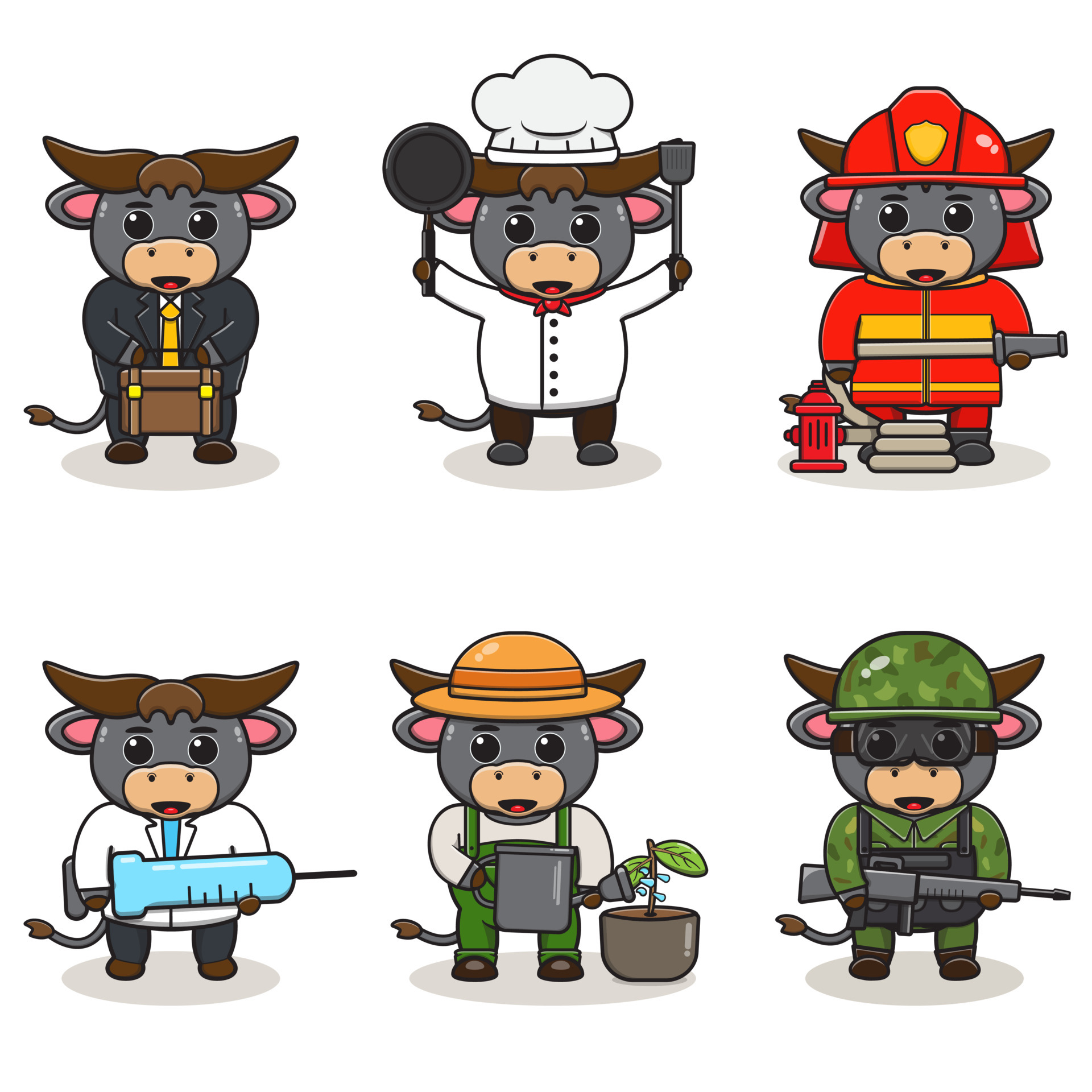 ikke noget Tumult Ulempe Set of Cute Cartoon Buffalo isolated on a white background. 4774488 Vector  Art at Vecteezy