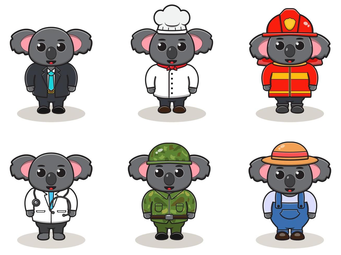 cute job Koala cartoon bundle set. vector