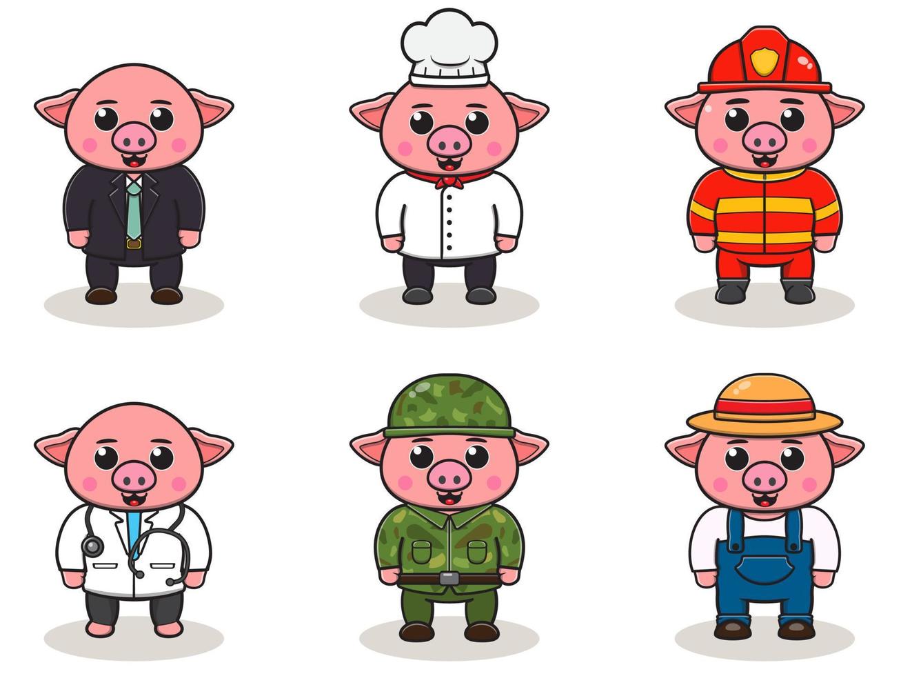 cute job Pig cartoon bundle set vector