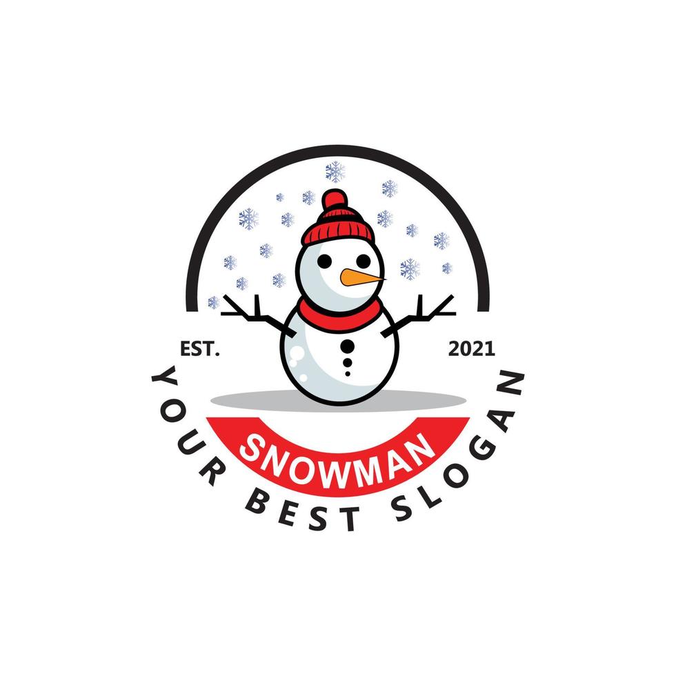 snowman logo vector icon, winter christmas with gifts and santa, design illustration