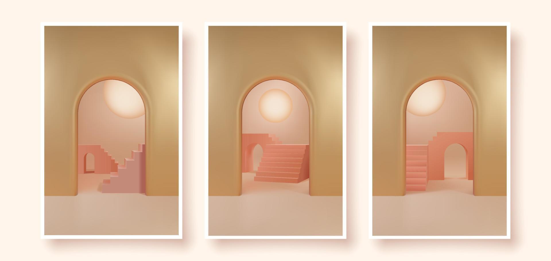 3d minimalist staircase poster art design vector