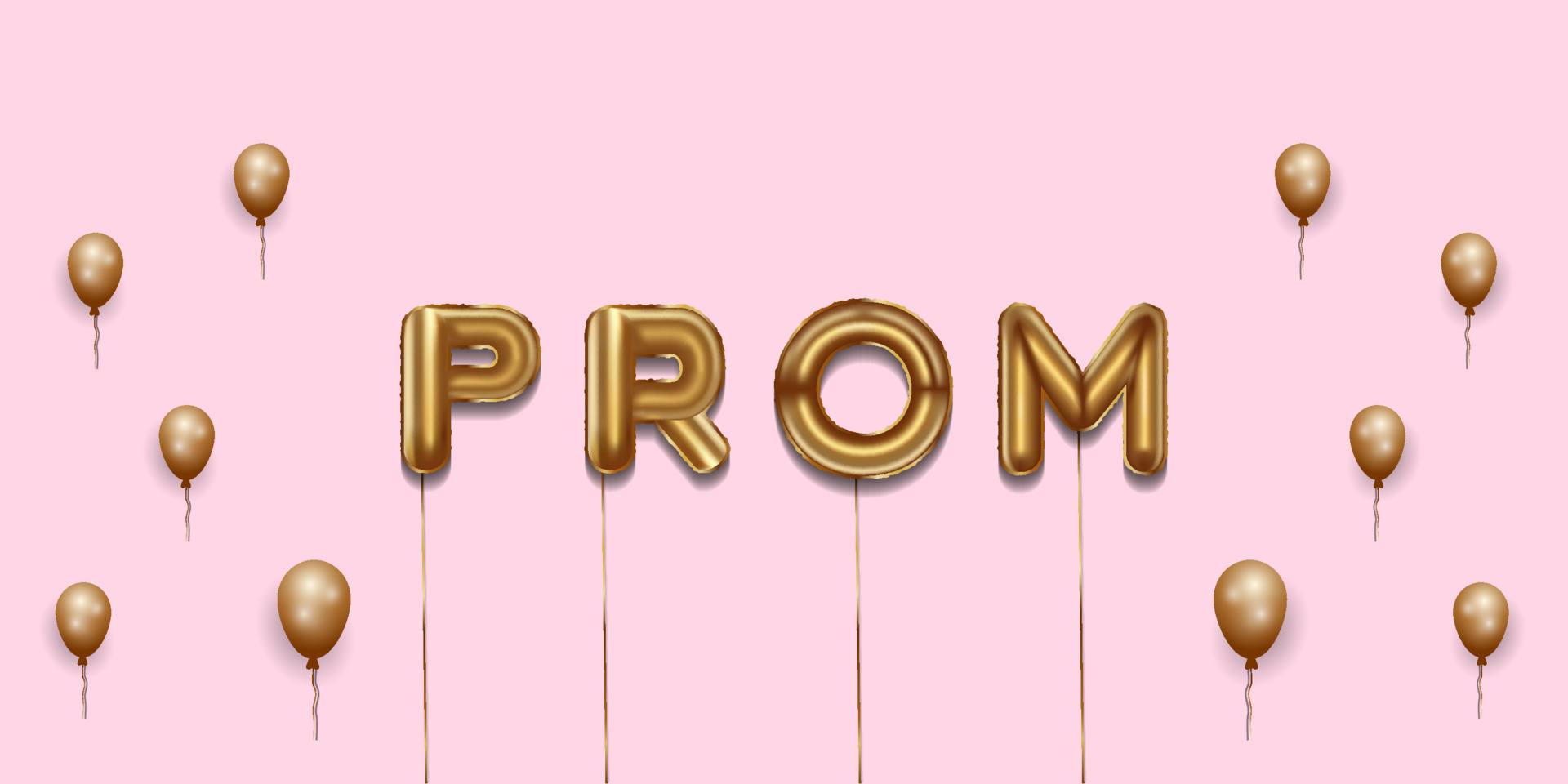 prom written with foil gold balloons. prom lettering with realistic