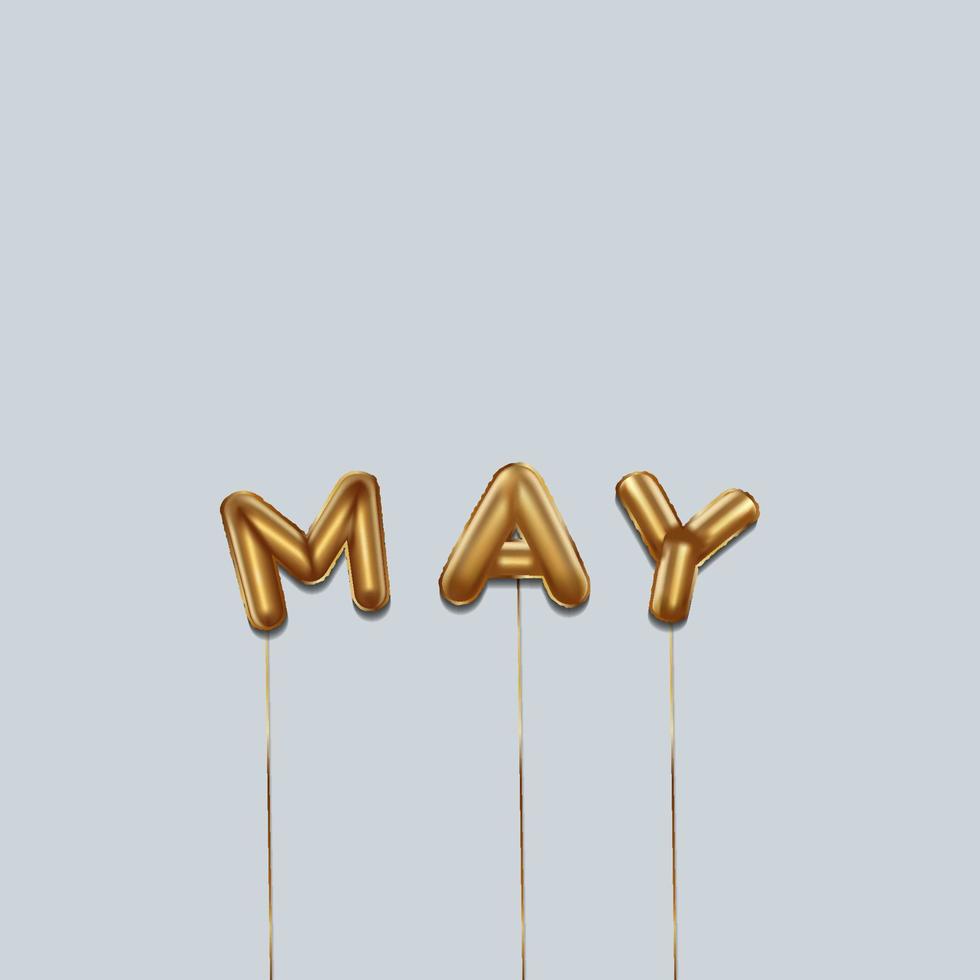 May written with foil gold balloons. May lettering with realistic gold balloons. May typography. isolated vector design