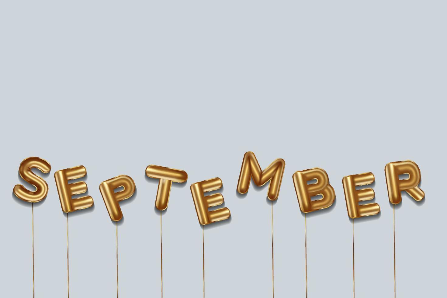 september written with foil gold balloons. september lettering with realistic gold balloons. september typography. isolated vector design. september background with copy space area