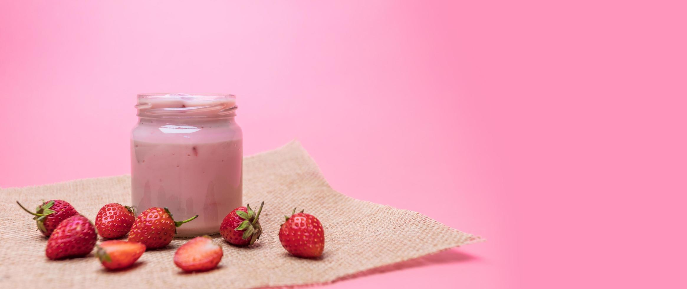 Strawberry Yogurt, Healthy food and drink concept. photo