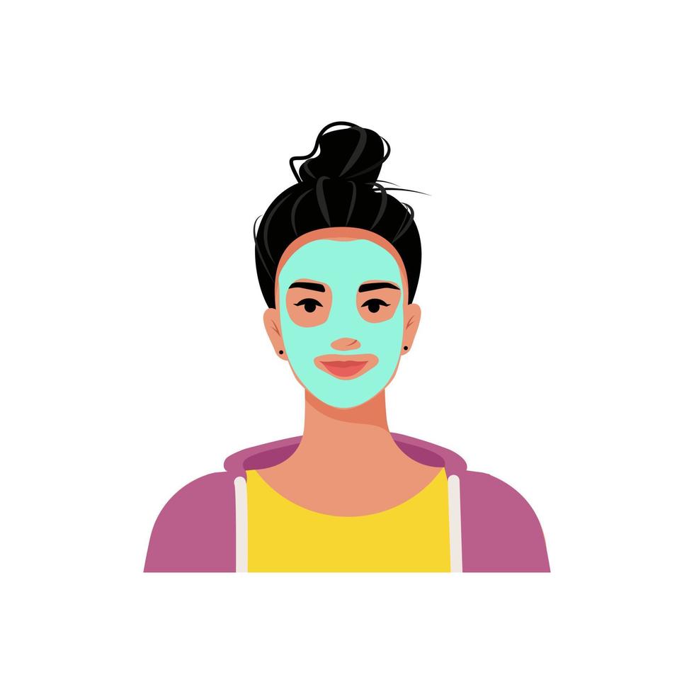 Girl with a care mask on her face, beauty and health. Vector illustration in flat style.